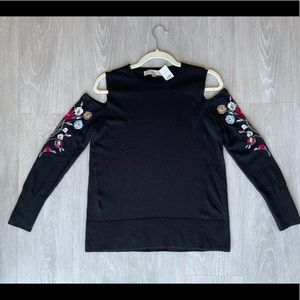LOFT Cold Shoulder Long Sleeve Top with Floral Embroidery